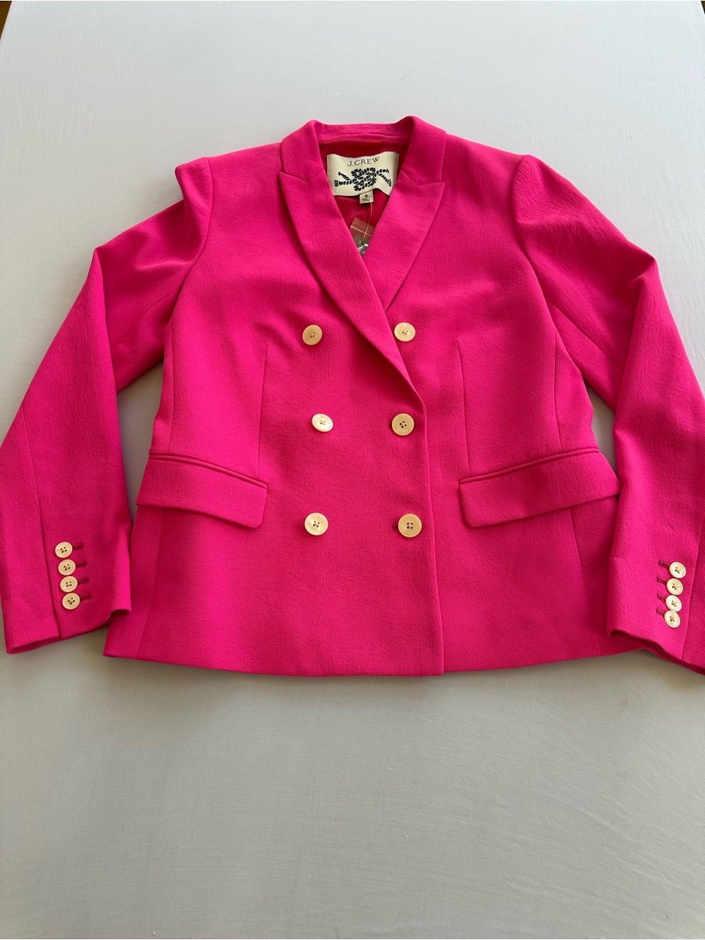 J. Crew Hot Pink Tailored Double-Breasted Blazer w Mother of Pearl Buttons Sz8